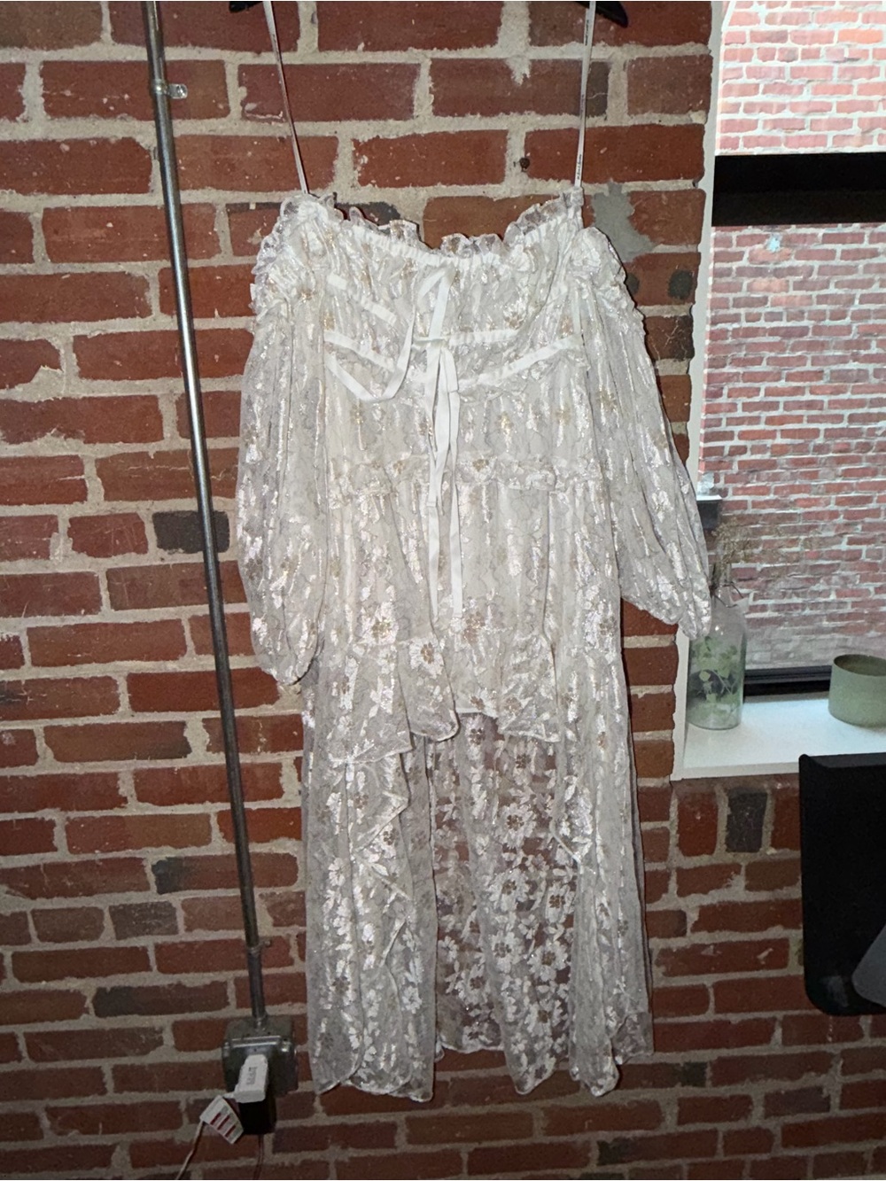 For Love & Lemons Sheer Floral Lace Off-Shoulder Dress - Ivory